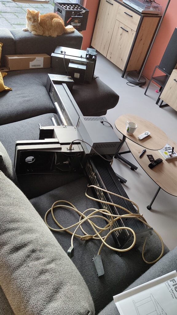 Optocom enlarger, with cat and beer